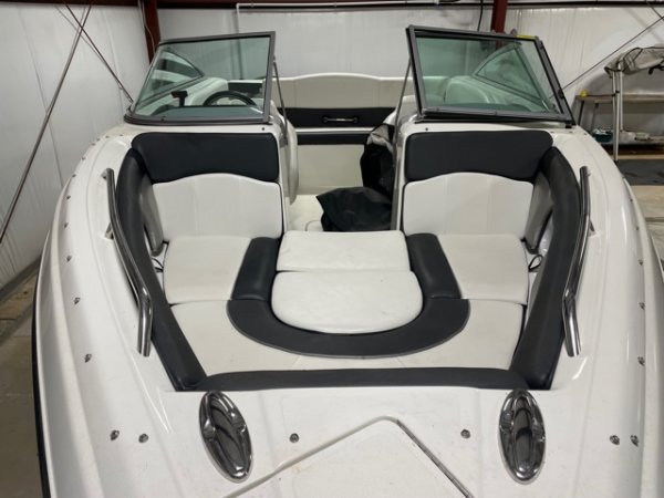 A bow rider is a boat with an open bow area where there are extra seats in front of the windshield.  Bow riders are typically between 17' and 30'long. They are well suited for many recreational water sports such as tubing, water skiing, and swimming.