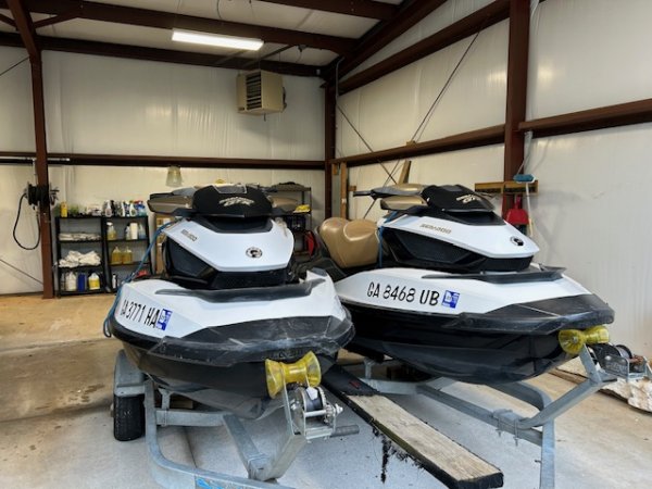 A personal water craft (PWC) is a recreational watercraft that the rider sits or stands on, rather than inside of, as in a boat.  This version accommodates only 2 people.