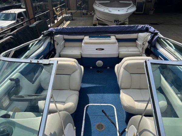 A bow rider is a boat with an open bow area where there are extra seats in front of the windshield.  Bow riders are typically between 17' and 30'long. They are well suited for many recreational water sports such as tubing, water skiing, and swimming.